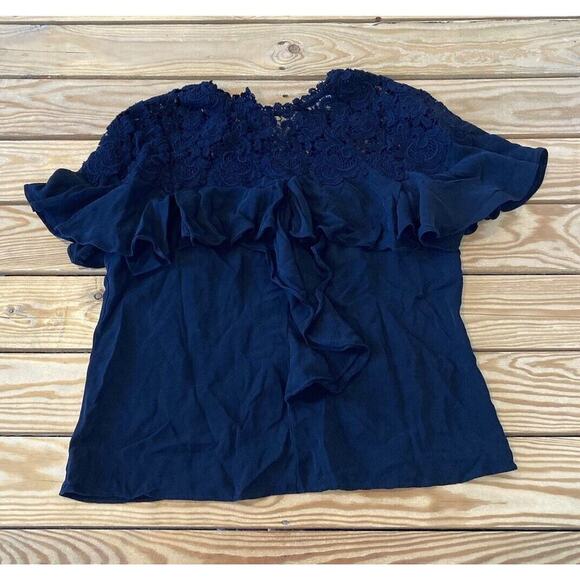 Rebecca Taylor Lace Ruffle Detail Top Size 4 Women’s Black - Picture 1 of 7
